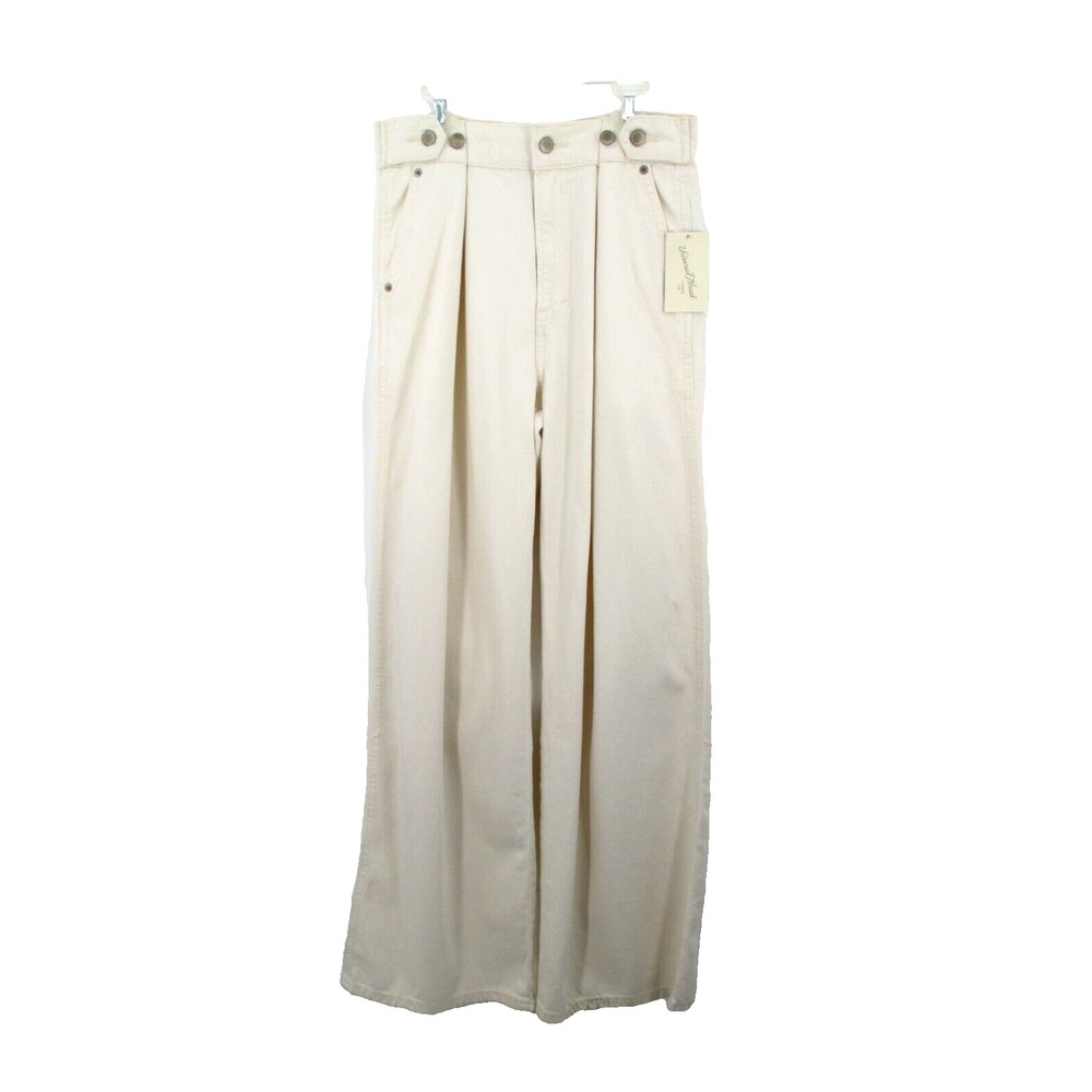 NWT UNIVERSAL THREAD Wide Leg Trouser Pleated Pants Women 2 Ivory Adjust Waist
